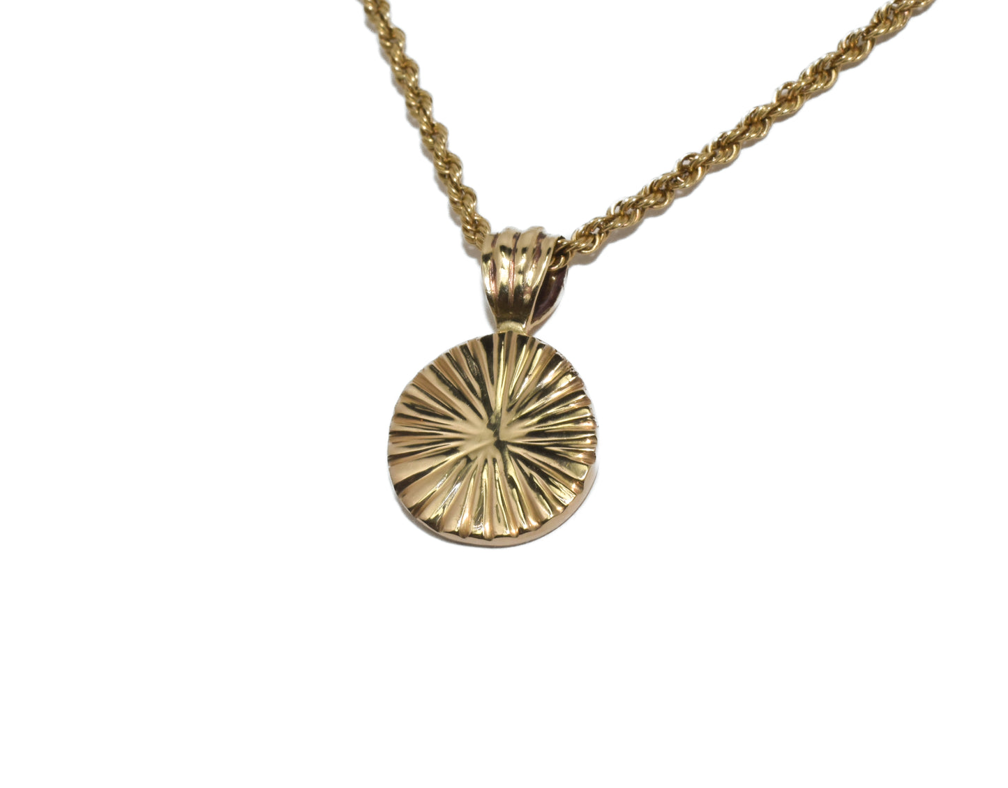 Custom Solitaire Gold & Diamond Pendant | Diamond Studs | Statement Textured Gold Coin Pendant | Custom Created Heirloom Redesign