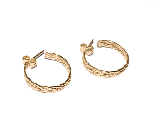 Herring Bone Hoops | Handmade 14K Yellow Gold Hoop Earrings