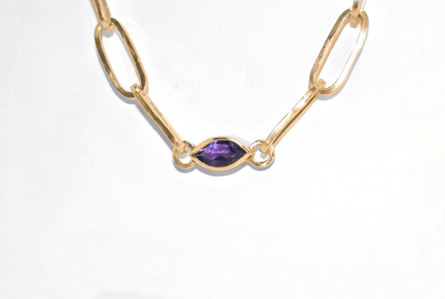 Ester | Handmade 10k Yellow Gold East to West Marquise Gemstone Paperclip Chain Bracelet | Diamond & Birthstone