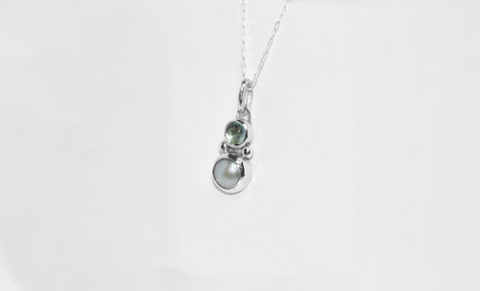 One of a Kind | Handmade Sterling Silver Pearl and Aquamarine Double Stone Pendant