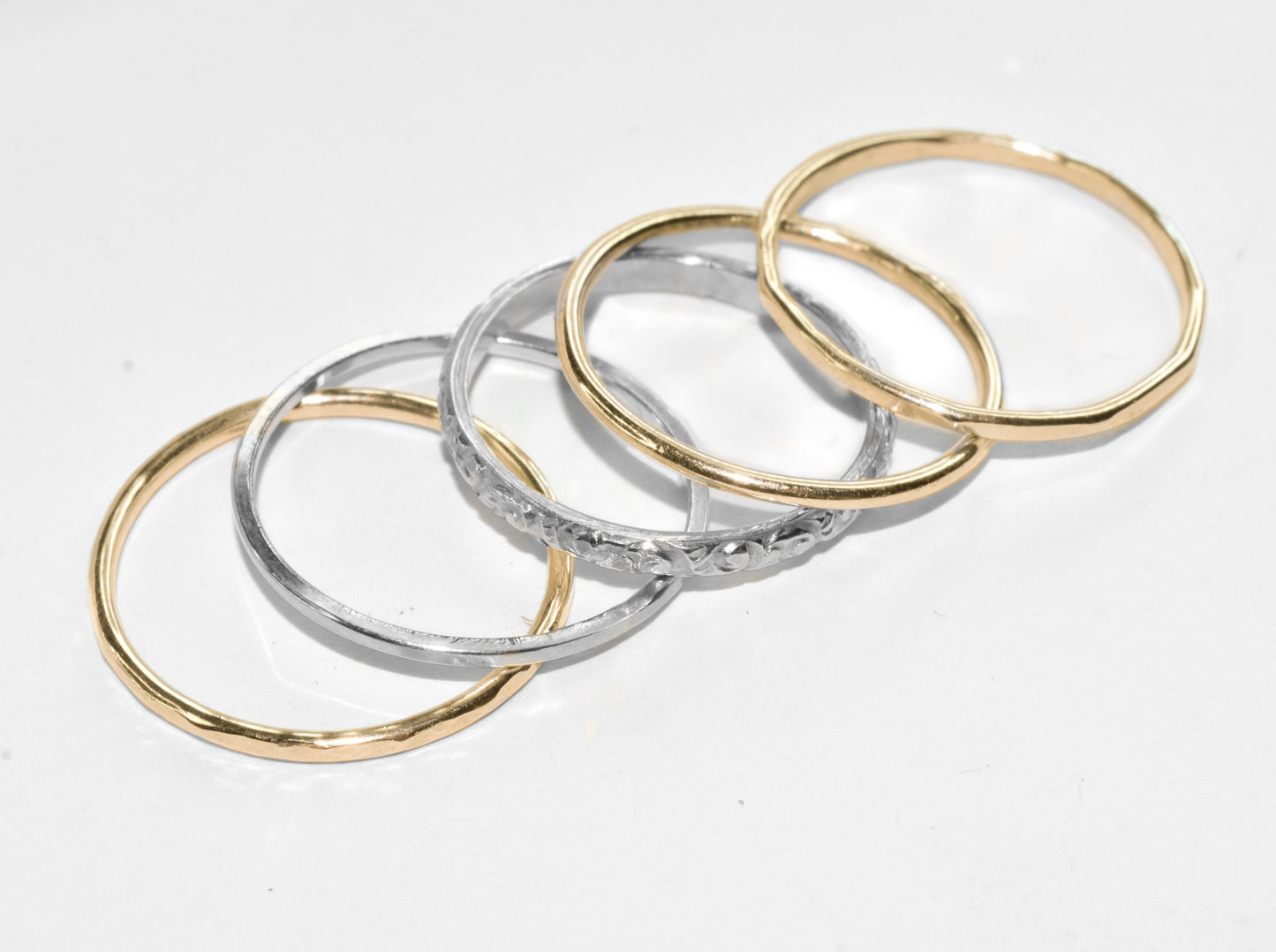 Hammered Flats | Solid 10k Yellow Gold Simple Hammered Stacker Band