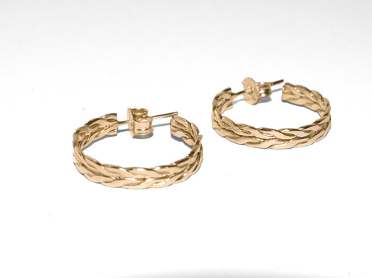 Herring Bone Hoops | Handmade 14K Yellow Gold Hoop Earrings