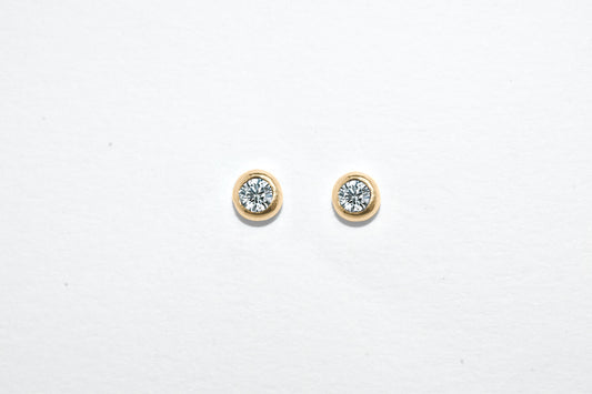 Dew Drop Studs | Handmade 14k Yellow Gold Birthstone Stud Earrings | Birthstone & Diamond