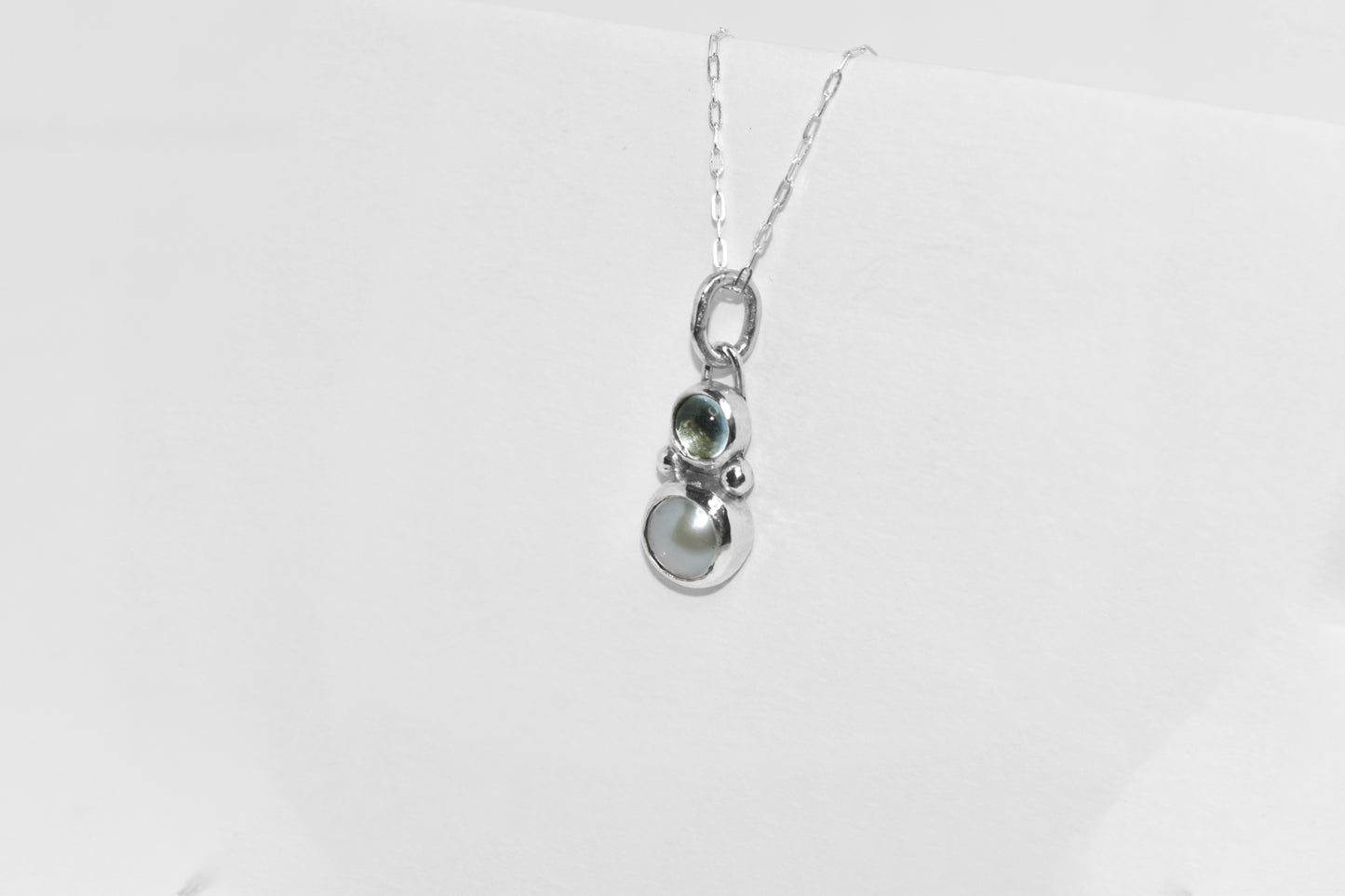 One of a Kind | Handmade Sterling Silver Pearl and Aquamarine Double Stone Pendant