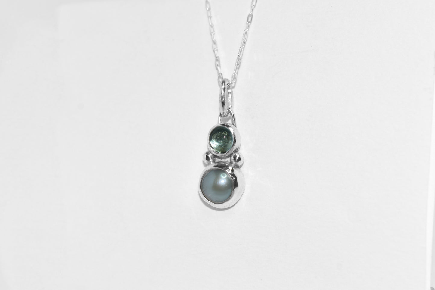 One of a Kind | Handmade Sterling Silver Pearl and Aquamarine Double Stone Pendant