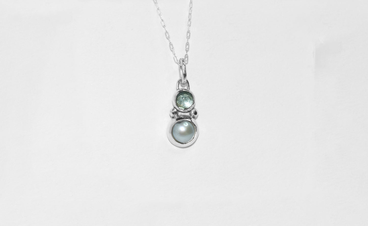 One of a Kind | Handmade Sterling Silver Pearl and Aquamarine Double Stone Pendant