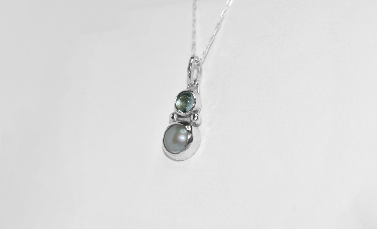 One of a Kind | Handmade Sterling Silver Pearl and Aquamarine Double Stone Pendant