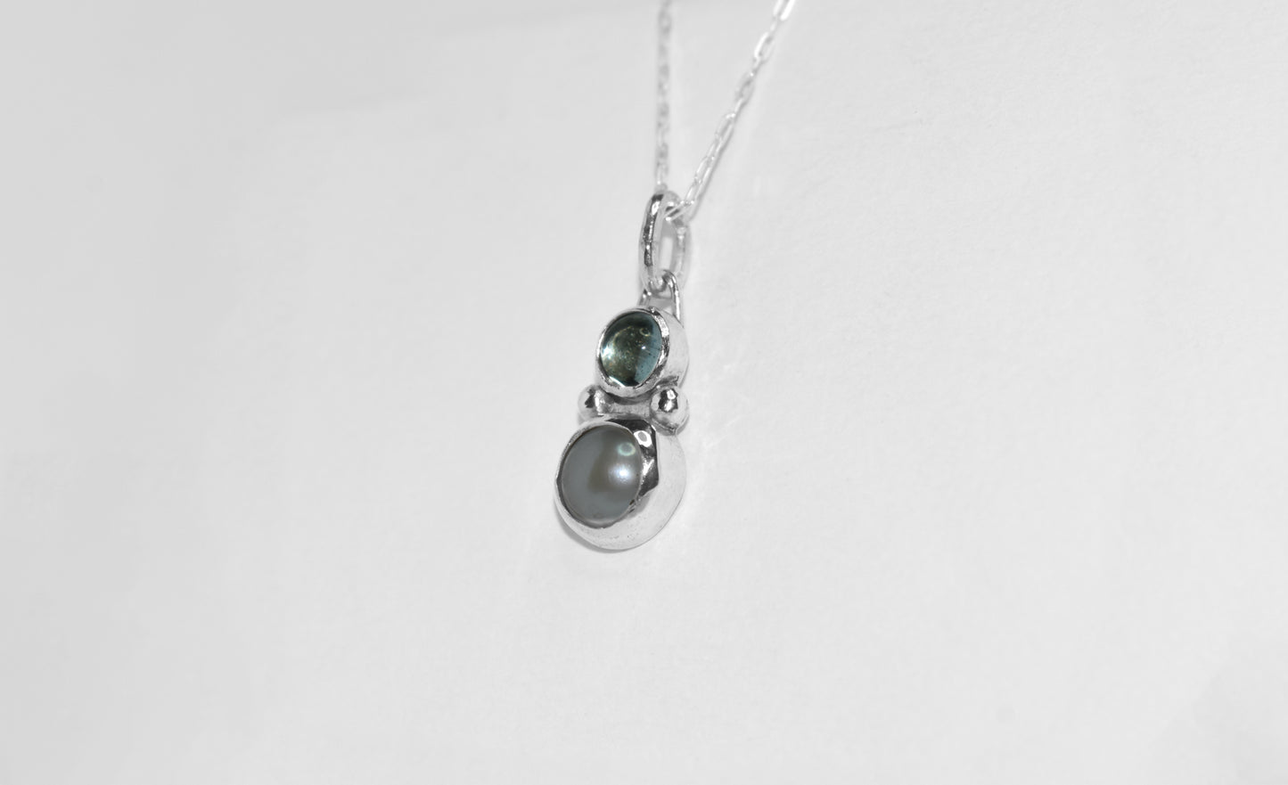 One of a Kind | Handmade Sterling Silver Pearl and Aquamarine Double Stone Pendant