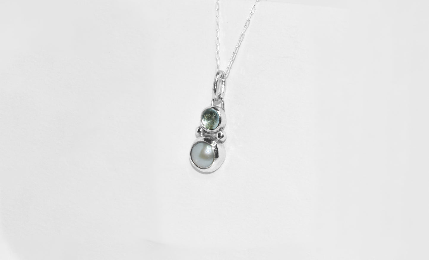 One of a Kind | Handmade Sterling Silver Pearl and Aquamarine Double Stone Pendant