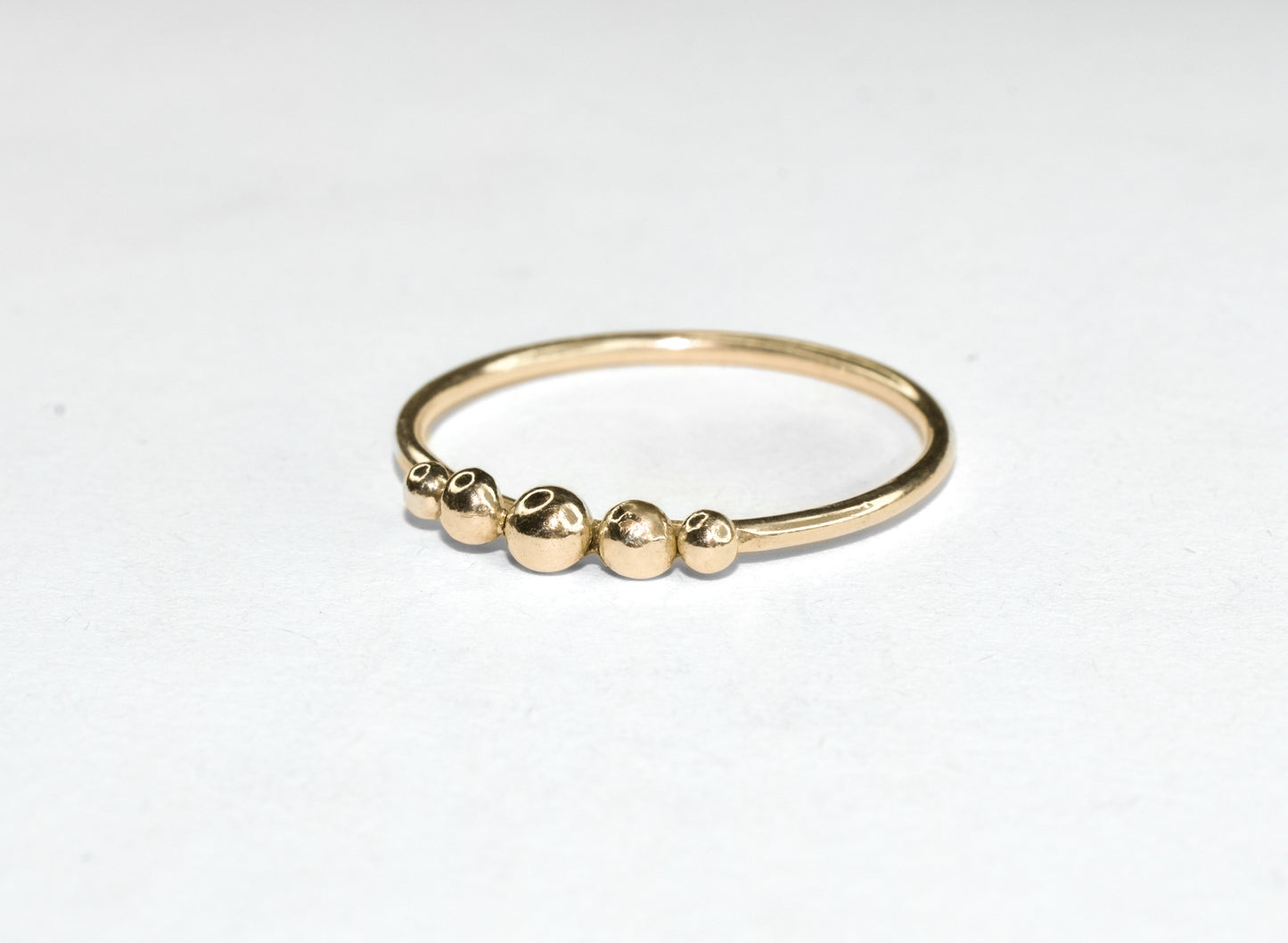 Dew Drop Ring | Handmade Solid 14k Yellow Gold Five Ball Stud Stacker Ring