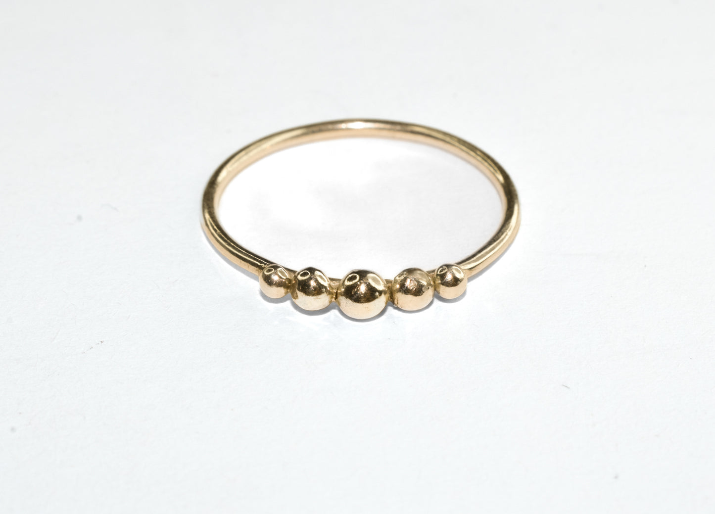 Dew Drop Ring | Handmade Solid 14k Yellow Gold Five Ball Stud Stacker Ring