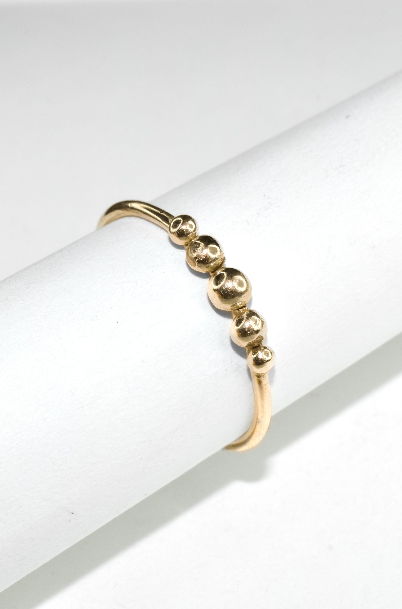 Dew Drop Ring | Handmade Solid 14k Yellow Gold Five Ball Stud Stacker Ring