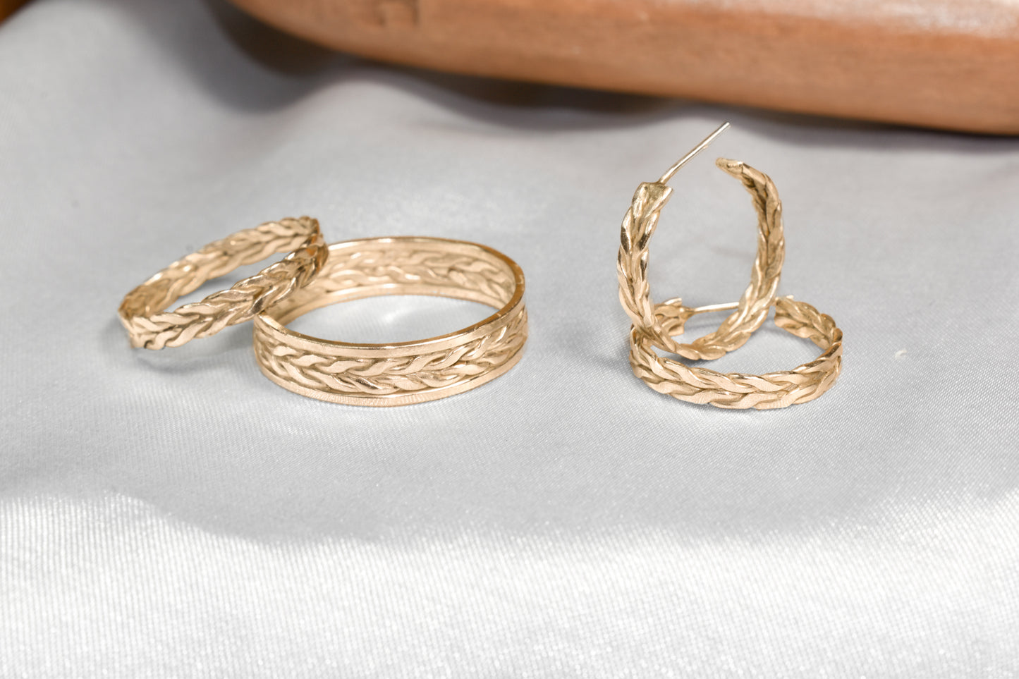 Herring Bone Hoops | Handmade 10K Yellow Gold Hoop Earrings